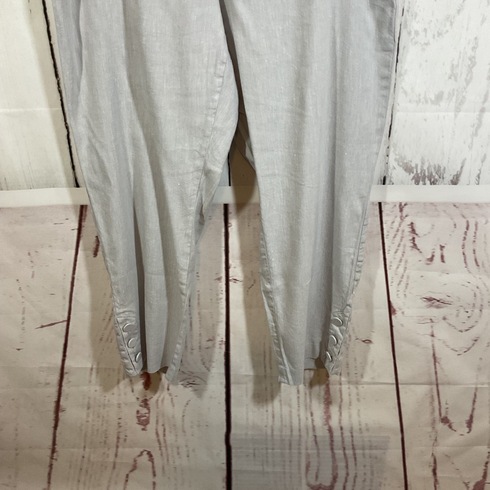 J. Jill Linen Stretch Gray Cropped Capri Pants Womens Medium Tapered Button Hem - Picture 5 of 13